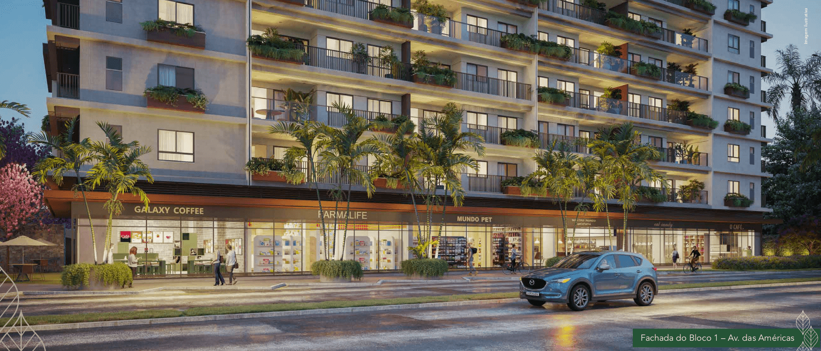 Fachada moderna do Green Park Barra na Barra da Tijuca