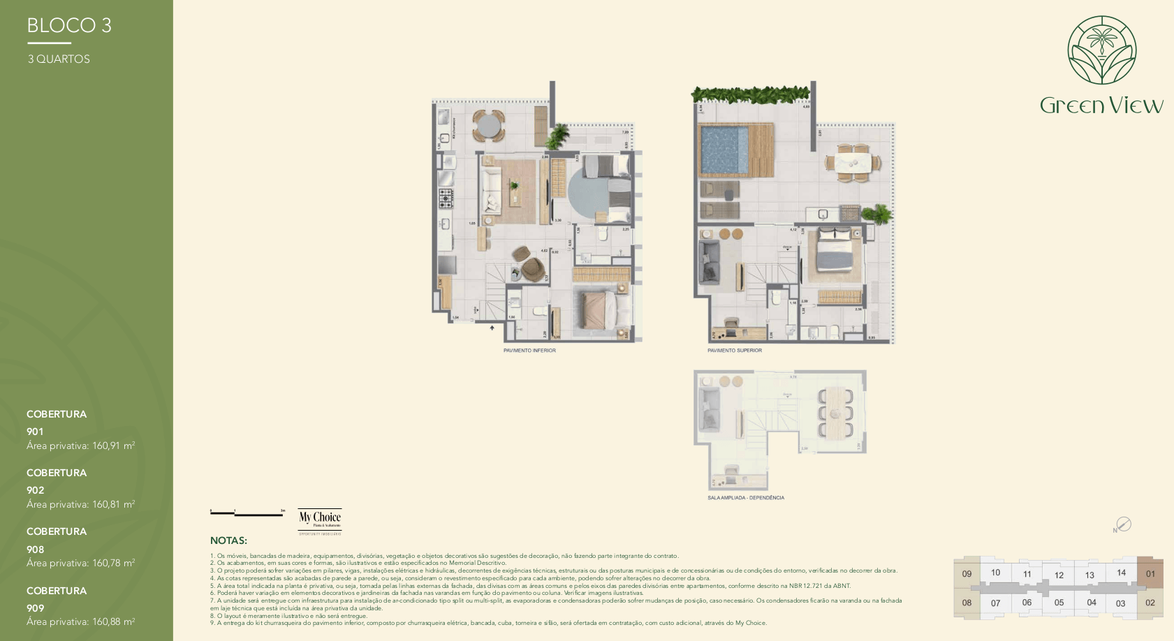 Planta da cobertura coluna 1 do Green Park Barra, com ampla área privativa